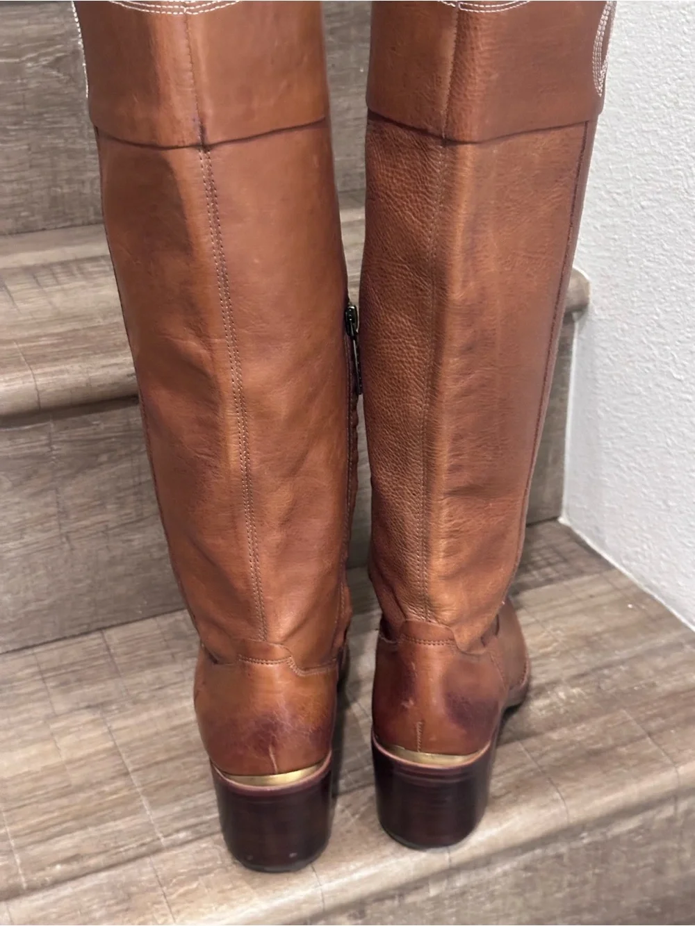 Donald J. Pliner Tall Leather Riding Boots in Cognac Brown